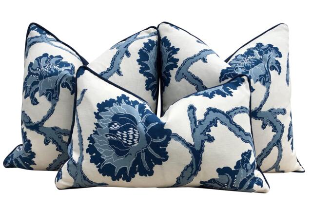 French General Linen Pillow Indigo. Accent Navy Blue Floral Cover, Euro Sham Dark 26x26, Designer Decorative Cushion Covers - image 1