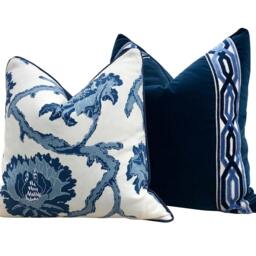 French General Linen Pillow Indigo. Accent Navy Blue Floral Cover, Euro Sham Dark 26x26, Designer Decorative Cushion Covers - thumbnail 2