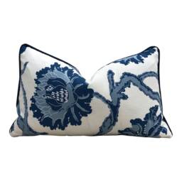 French General Linen Pillow Indigo. Accent Navy Blue Floral Cover, Euro Sham Dark 26x26, Designer Decorative Cushion Covers - thumbnail 3