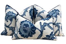 French General Linen Pillow Indigo. Accent Navy Blue Floral Cover, Euro Sham Dark 26x26, Designer Decorative Cushion Covers - thumbnail 1