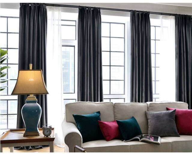 Pair Of Charcoal Grey Velvet Curtains, Bedroom Living Room Custom Curtains - image 1