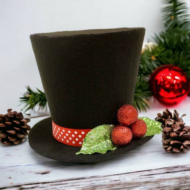 Frosty Snowman Top Hat Christmas Tree Topper Holly Berry Decor - image 1