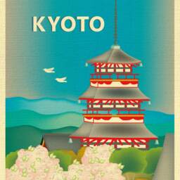 Kyoto Vertical Print, Koyto Skyline Poster, Retro Japan Travel Art, Japanese Koyoto Canvas Wrap Kiyomizu-Dera Temple, E8-O-Kyo - thumbnail 2