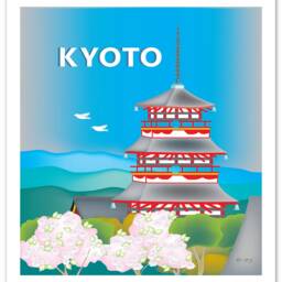Kyoto Vertical Print, Koyto Skyline Poster, Retro Japan Travel Art, Japanese Koyoto Canvas Wrap Kiyomizu-Dera Temple, E8-O-Kyo - thumbnail 3