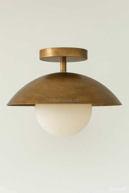 Mid-Century Modern Flush Mount Ceiling Light - Brass Glass Globe Chandelier Minimalist Rustic Lighting Fixture - image 1