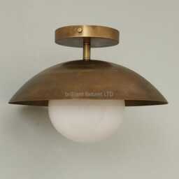 Mid-Century Modern Flush Mount Ceiling Light - Brass Glass Globe Chandelier Minimalist Rustic Lighting Fixture - thumbnail 3