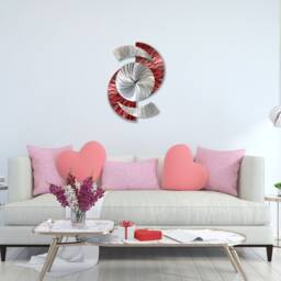 Large Red & Silver Metal Wall Clock Modern Abstract Art Timepiece - thumbnail 2