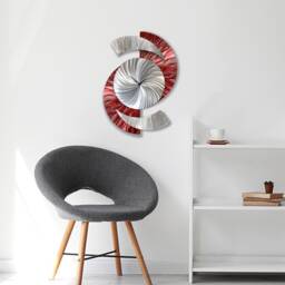 Large Red & Silver Metal Wall Clock Modern Abstract Art Timepiece - thumbnail 1