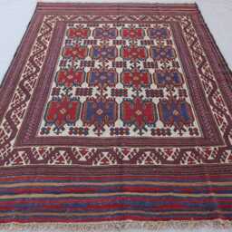 6x9 Afghan Vintage Flatweave Rug, Soumak Geometric Kilim Handmade Wool Oriental Boho Living Room Turkmen Tribal Rug - thumbnail 3
