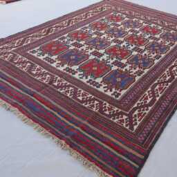 6x9 Afghan Vintage Flatweave Rug, Soumak Geometric Kilim Handmade Wool Oriental Boho Living Room Turkmen Tribal Rug - thumbnail 4