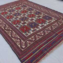 6x9 Afghan Vintage Flatweave Rug, Soumak Geometric Kilim Handmade Wool Oriental Boho Living Room Turkmen Tribal Rug - thumbnail 2