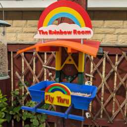 Rainbow Garden Bird Feeding Station - Bird Seed Feeder Quirky Outdoor Decor Wild Food Table Sparrow Blue Tit Blackbird - thumbnail 3