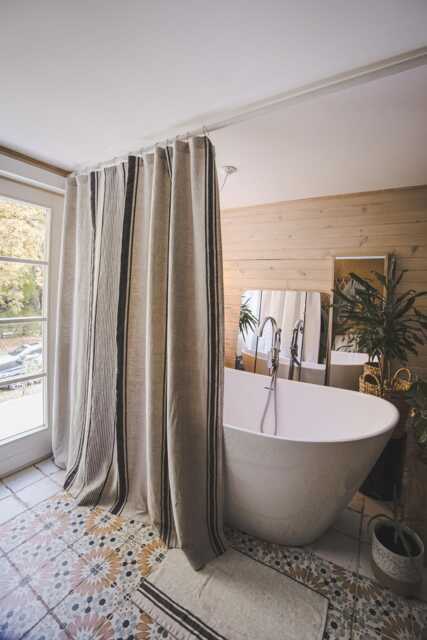 French Style Linen Shower Curtain - Striped Farmhouse With Waterproof Liner Natural Heavy Custom Sizes Available - image 1