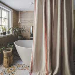 French Style Linen Shower Curtain - Striped Farmhouse With Waterproof Liner Natural Heavy Custom Sizes Available - thumbnail 4