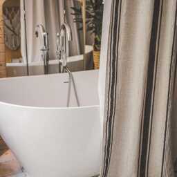 French Style Linen Shower Curtain - Striped Farmhouse With Waterproof Liner Natural Heavy Custom Sizes Available - thumbnail 2