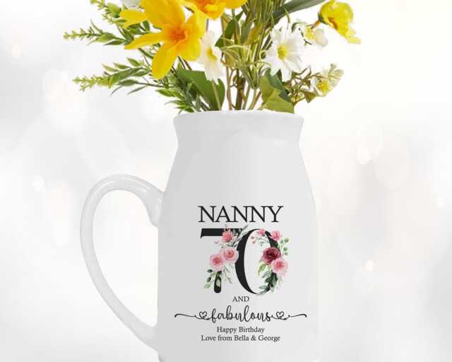 70Th Birthday Gift For Women - 70 & Fabulous Small Personalised Flower Pot Vase 1956 Her Ladies Floral Design Nan Gran Bnk70 - image 1