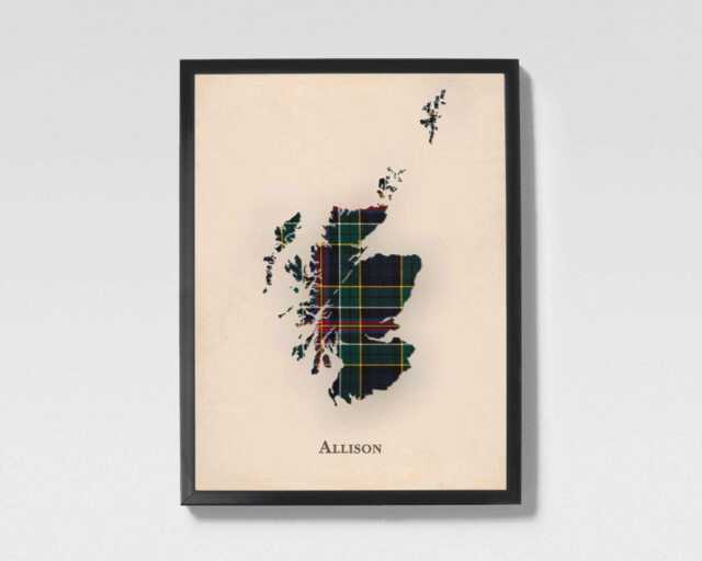 Clan Allison Scottish Tartan Map - Of Scotland Family Wall Decor, Ready To Hang - image 1