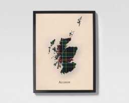 Clan Allison Scottish Tartan Map - Of Scotland Family Wall Decor, Ready To Hang - thumbnail 1
