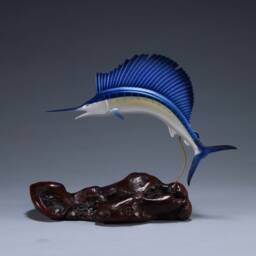 Sailfish Sculpture By John Perry Airbrushed 11In Long On Burlwood Base. Signed - thumbnail 3