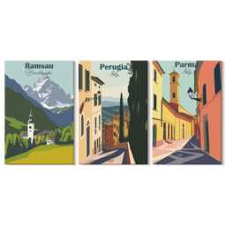 Set Of 3 Canvas Prints - Mountain Landscapes & Streets Italian Cities, Multicolored Wall Art, Travels Decor