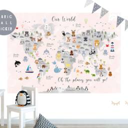 Animal World Map Fabric Wall Sticker Nursery Art - thumbnail 2