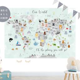 Animal World Map Fabric Wall Sticker Nursery Art - thumbnail 4