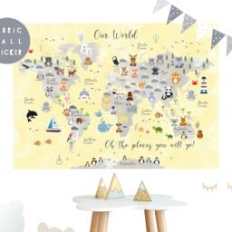 Animal World Map Fabric Wall Sticker Nursery Art - thumbnail 3