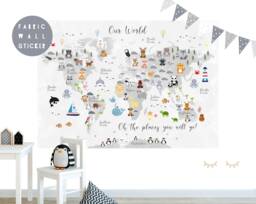 Animal World Map Fabric Wall Sticker Nursery Art - thumbnail 1
