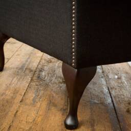 Charcoal Grey Herringbone Wool Chesterfield High Back Wing Chair, British Handmade - thumbnail 3