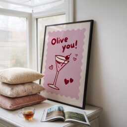 Olive You Kitchen Print - Fun Colourful Wall Art Pink Prints Olives Martini - thumbnail 3