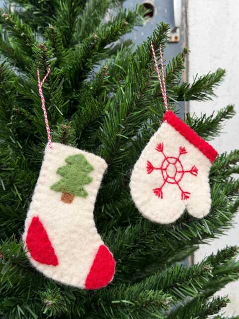 Set Of Felt Stocking & Glove Christmas Tree Ornament Needle Felted Wool Decoration - image 1