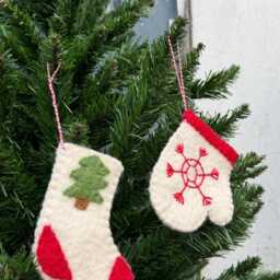 Set Of Felt Stocking & Glove Christmas Tree Ornament Needle Felted Wool Decoration - thumbnail 2