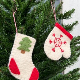 Set Of Felt Stocking & Glove Christmas Tree Ornament Needle Felted Wool Decoration - thumbnail 3