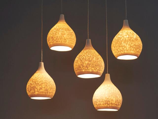 5 Elegant White Pendant Lights, Hanging Porcelain Chandelier For The Dining Room, Drop Shape Light Shades - image 1