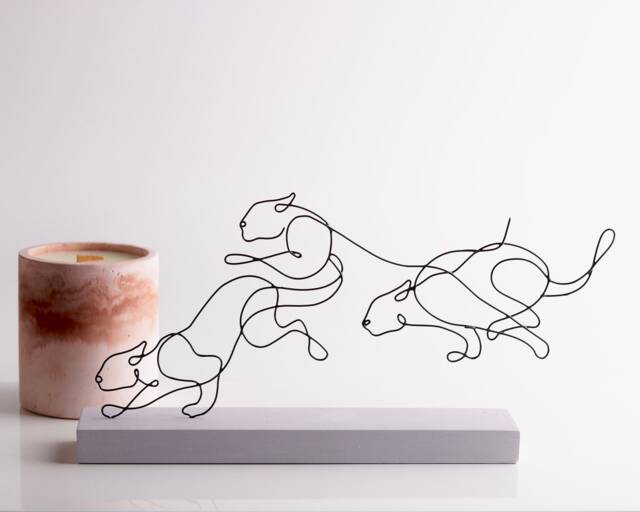 Handmade Wire Art Panther Sculpture Minimalist Home Decor - image 1