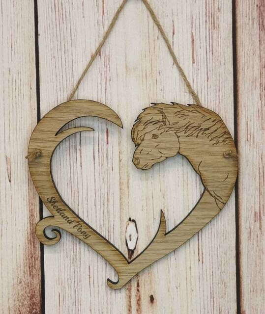 Personalized Shetland Pony Heart Hanger Oak Veneer Horse Gift - image 1