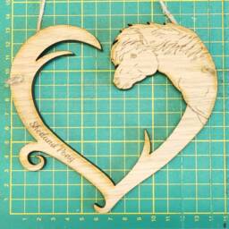 Personalized Shetland Pony Heart Hanger Oak Veneer Horse Gift - thumbnail 3