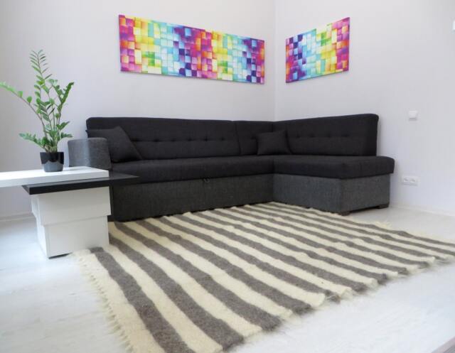Handmade Wool Striped Rug Scandinavian Living Room Decor - image 1