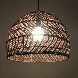 Handmade Rattan Pendant Light, Boho Woven Ceiling Lamp - W15.7'' By H12.5'' - thumbnail 2