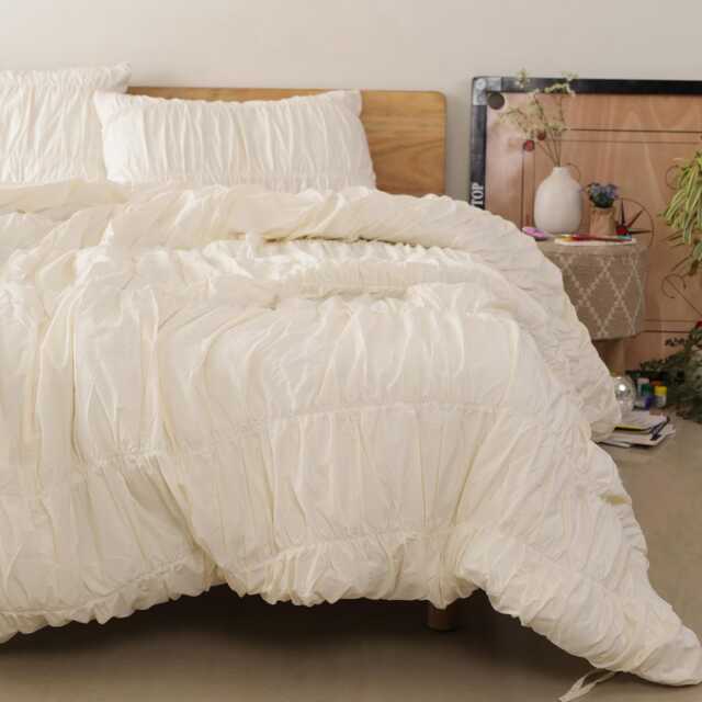 Cream Color Pure Cotton Wrinkle Duvet Cover, Comforter 100% Boho Bohemian Dorm Bedding Set, Quilt Gift - image 1