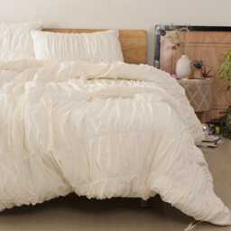 Cream Color Pure Cotton Wrinkle Duvet Cover, Comforter 100% Boho Bohemian Dorm Bedding Set, Quilt Gift