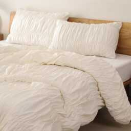 Cream Color Pure Cotton Wrinkle Duvet Cover, Comforter 100% Boho Bohemian Dorm Bedding Set, Quilt Gift - thumbnail 2