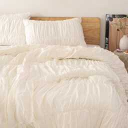 Cream Color Pure Cotton Wrinkle Duvet Cover, Comforter 100% Boho Bohemian Dorm Bedding Set, Quilt Gift - thumbnail 3