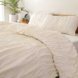 Cream Color Pure Cotton Wrinkle Duvet Cover, Comforter 100% Boho Bohemian Dorm Bedding Set, Quilt Gift - thumbnail 4