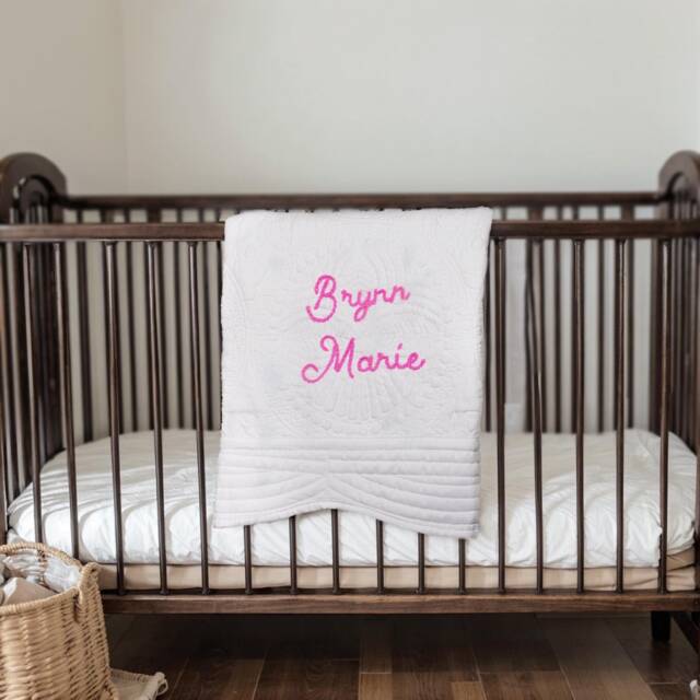 Custom Embroidered Baby Name Blanket, Personalised Heirloom Keepsake Quilt, Baby Monogram Blanket, Newborn Gift, Baby Shower Gift - image 1
