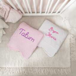 Custom Embroidered Baby Name Blanket, Personalised Heirloom Keepsake Quilt, Baby Monogram Blanket, Newborn Gift, Baby Shower Gift - thumbnail 3
