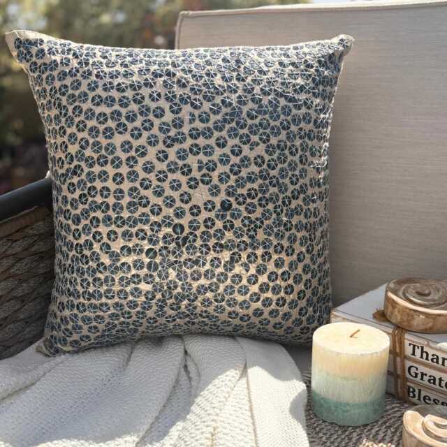 "Sequin Embellished Navy Blue Art Silk Circle & Dots Pillow Sham, 24""x24""/26""x26" - image 1