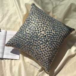 "Sequin Embellished Navy Blue Art Silk Circle & Dots Pillow Sham, 24""x24""/26""x26" - thumbnail 3