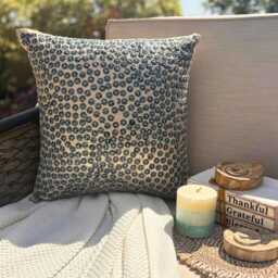 "Sequin Embellished Navy Blue Art Silk Circle & Dots Pillow Sham, 24""x24""/26""x26" - thumbnail 2