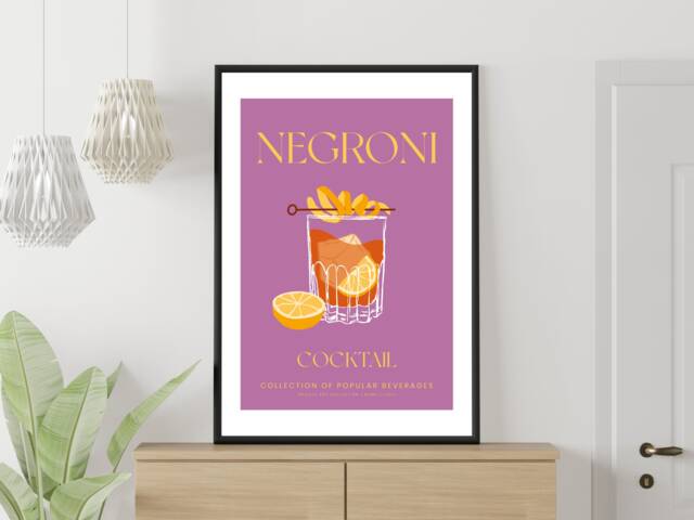Negroni Cocktail Art Print Poster - Party Signature Drink Sign Trendy Wall Decor Minimalist Elegant Retro Gift A5 A4 A3 - image 1